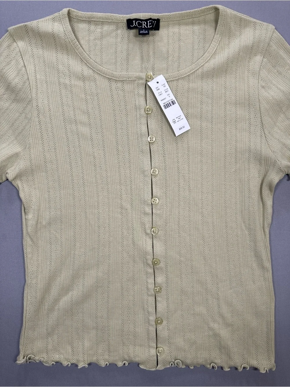 NWT J Crew Pointelle Short-Sleeve Knit Cardigan - Womens Small